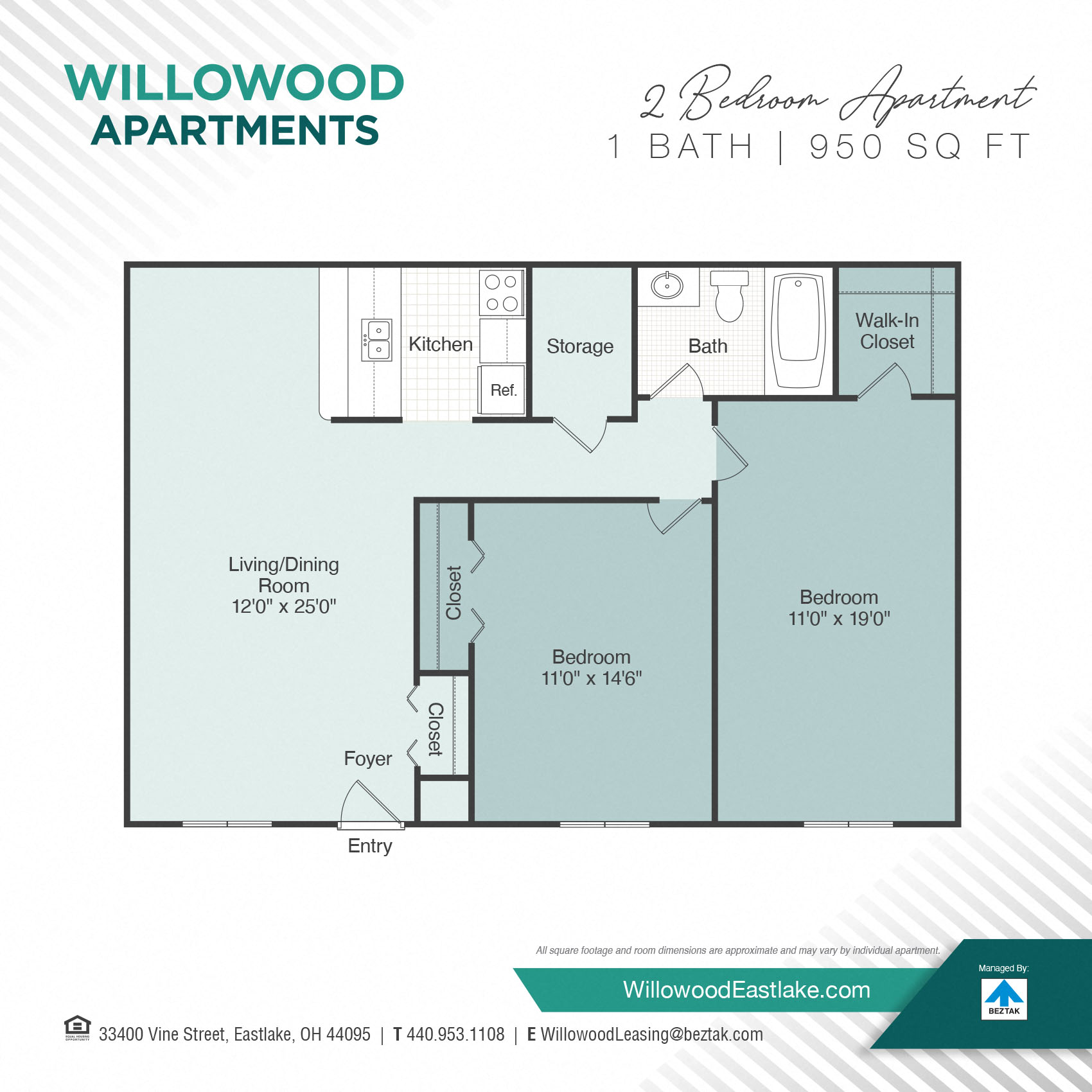 2 Bedroom/1 Bath floor plan